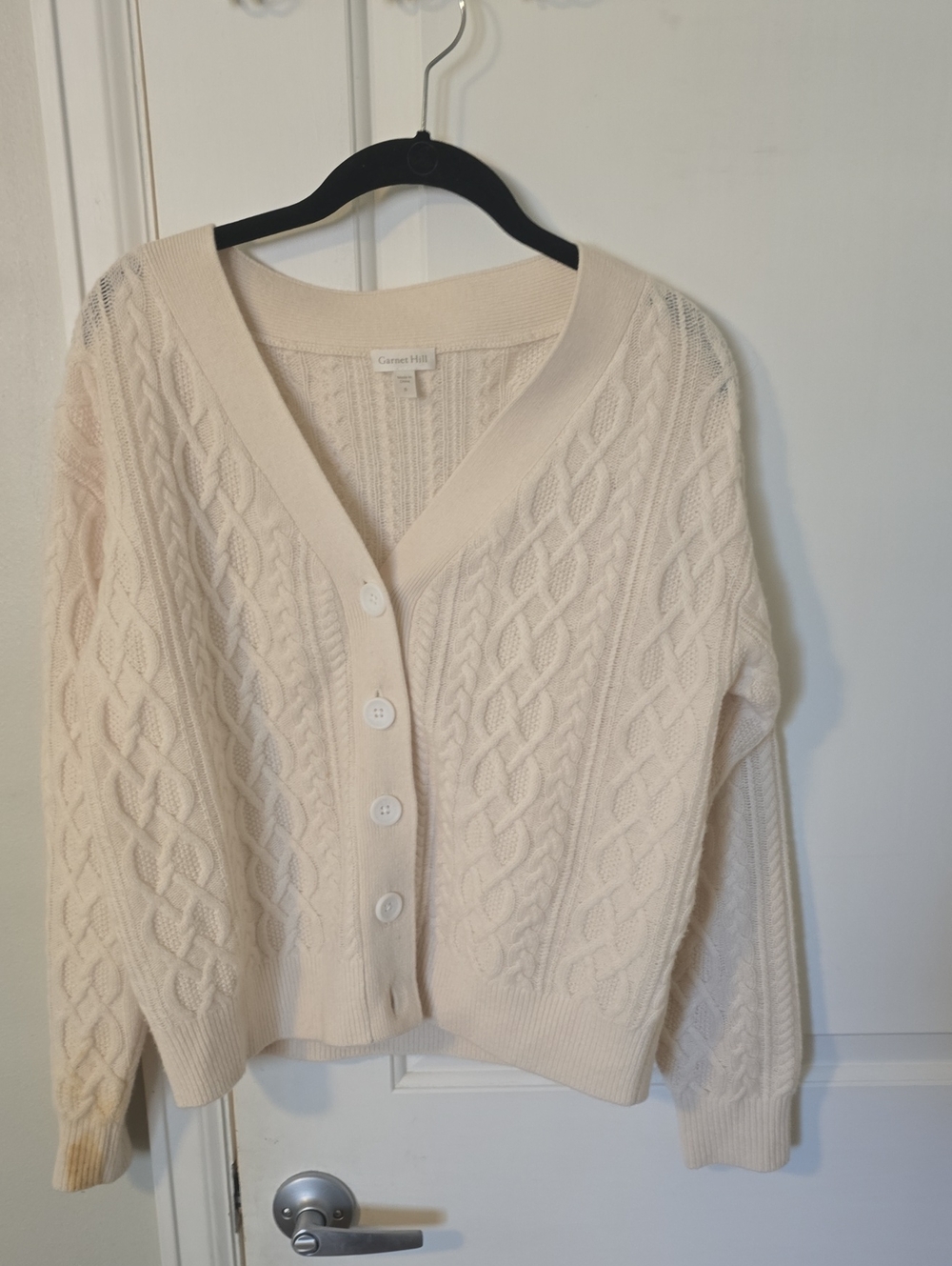 Cashmere Cream Cable Knit Button-Front Cardigan
